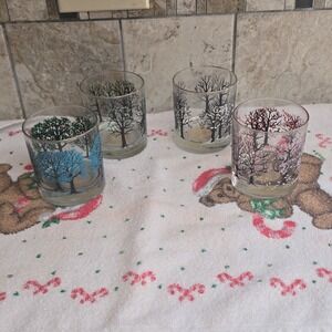 RARE -Sets of 4-VTG Houze Trees of the Season Rocks Cocktail Glasses 4 Seasons (